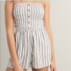 GARAGE Strapless Smocked Button Front Romper